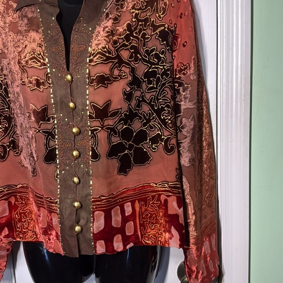 Ruby Cho Burnt Orange Vintage 70s/80s Silk Embellished Jacket Funky Fun Size XL - Picture 3 of 15